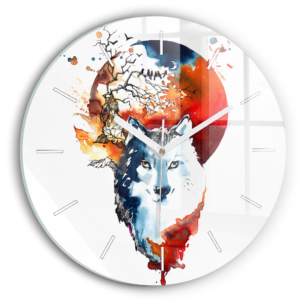 Horloge ronde Le loup et la pleine lune