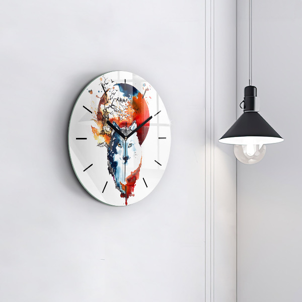Horloge ronde Le loup et la pleine lune
