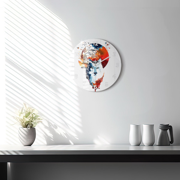 Horloge ronde Le loup et la pleine lune