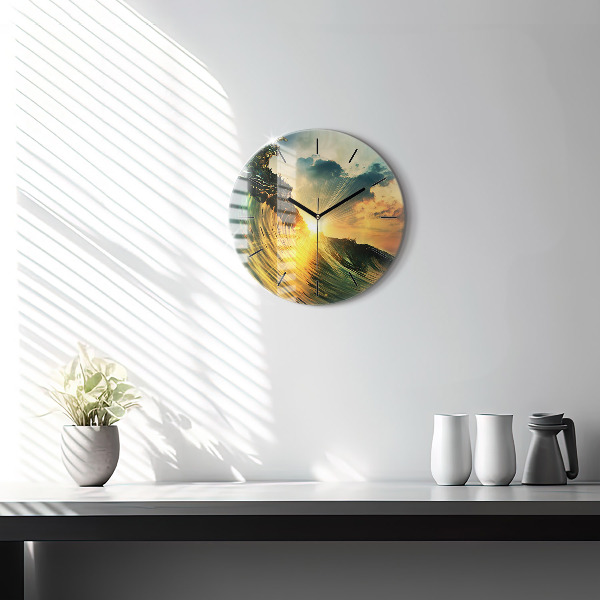 Horloge ronde Coucher de soleil sur les vagues