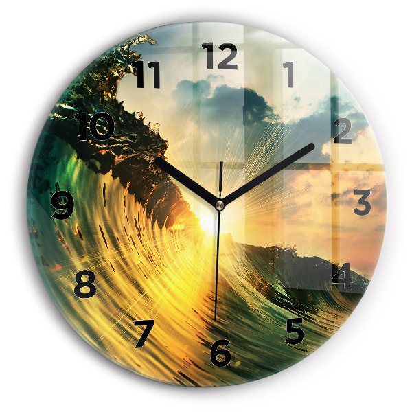 Horloge ronde Coucher de soleil sur les vagues