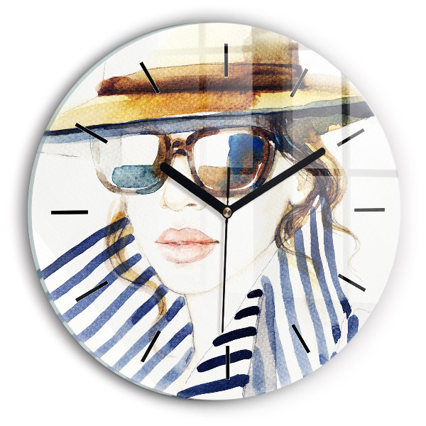 Horloge ronde Visage avec lunettes et chapeau