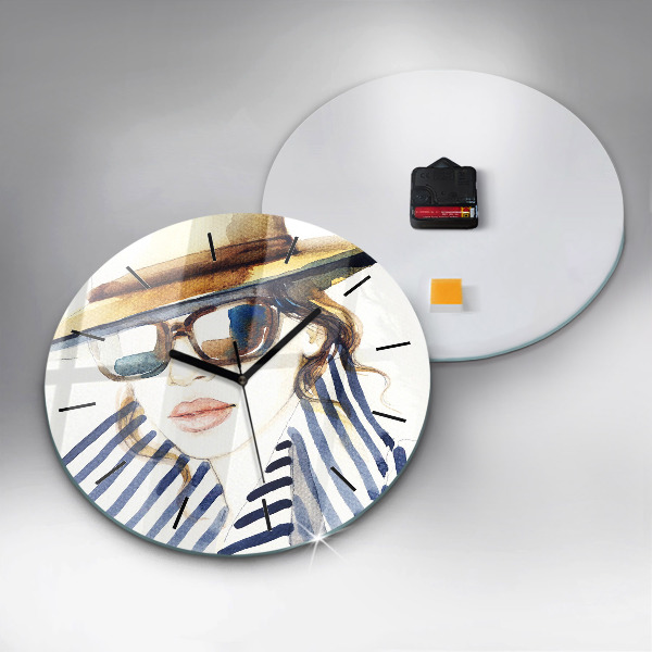 Horloge ronde Visage avec lunettes et chapeau