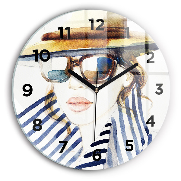 Horloge ronde Visage avec lunettes et chapeau