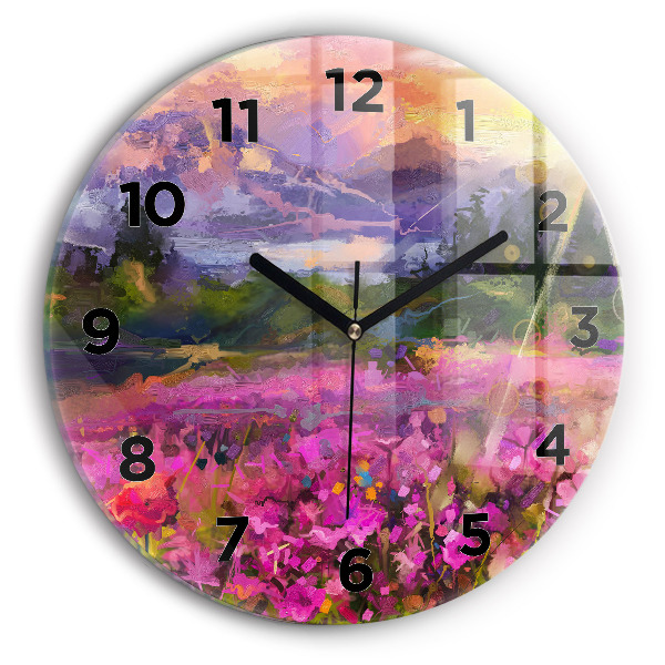 Pendule murale ronde Prairie au coucher du soleil