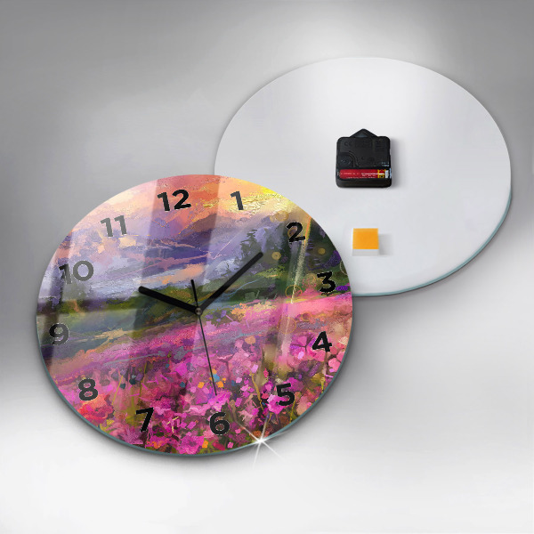 Pendule murale ronde Prairie au coucher du soleil