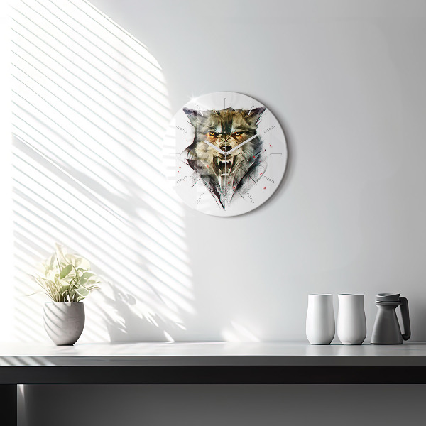 Pendule murale ronde 'Portrait dessiné d''un loup'