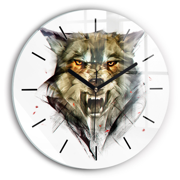 Pendule murale ronde 'Portrait dessiné d''un loup'