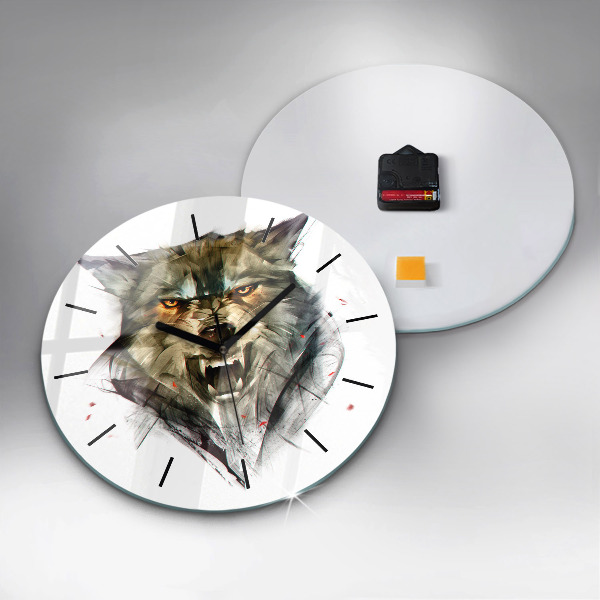 Pendule murale ronde 'Portrait dessiné d''un loup'