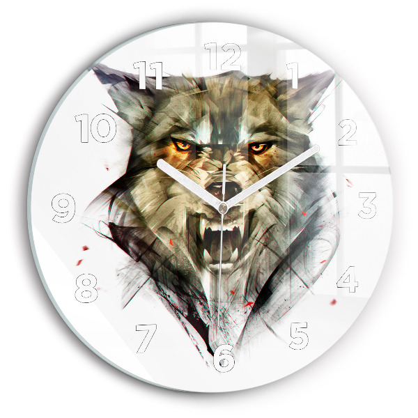 Pendule murale ronde 'Portrait dessiné d''un loup'