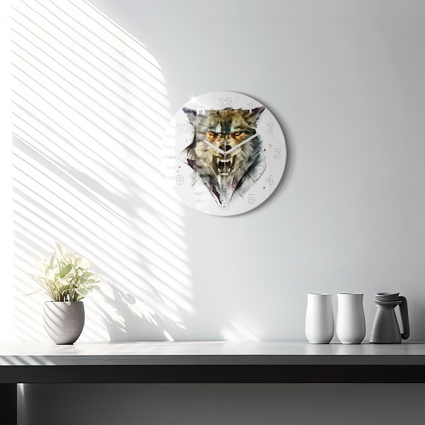 Pendule murale ronde 'Portrait dessiné d''un loup'