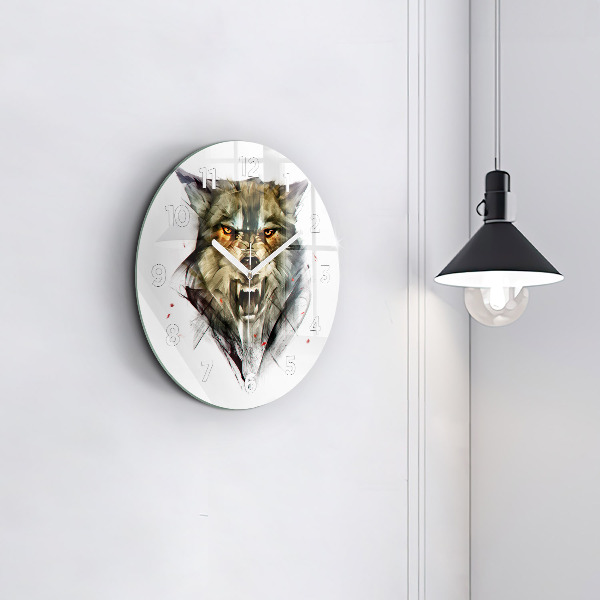 Pendule murale ronde 'Portrait dessiné d''un loup'