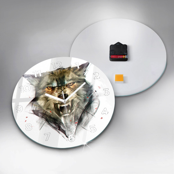 Pendule murale ronde 'Portrait dessiné d''un loup'
