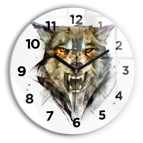 Pendule murale ronde 'Portrait dessiné d''un loup'