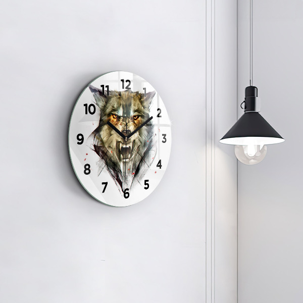 Pendule murale ronde 'Portrait dessiné d''un loup'