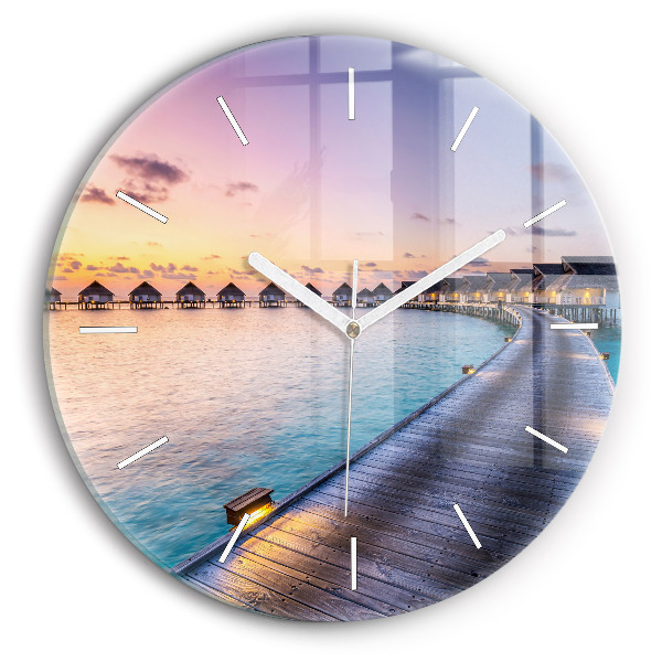 Pendule murale ronde Coucher de soleil aux Maldives