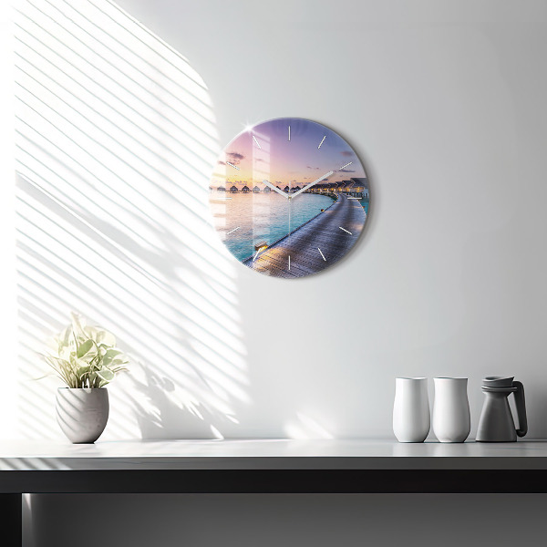 Pendule murale ronde Coucher de soleil aux Maldives