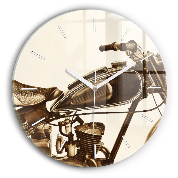 Pendule murale ronde Moto vintage sépia