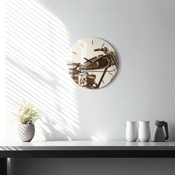 Pendule murale ronde Moto vintage sépia