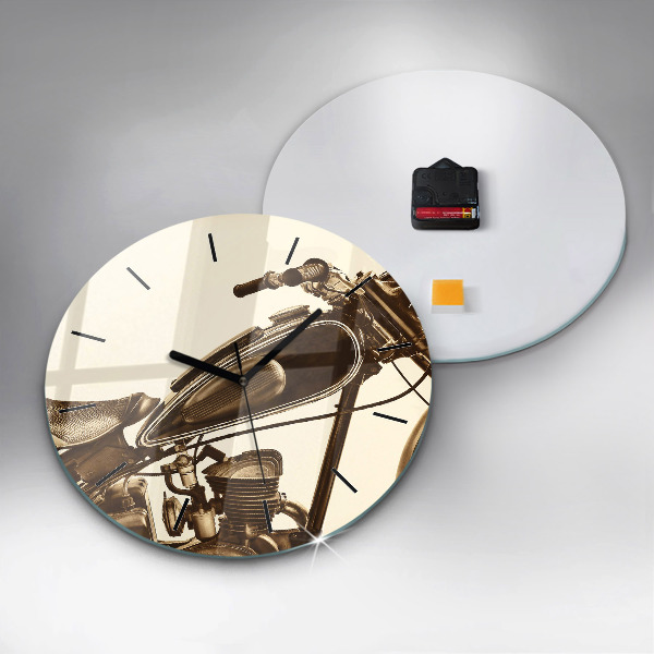 Pendule murale ronde Moto vintage sépia