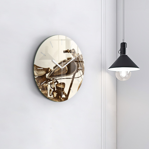 Pendule murale ronde Moto vintage sépia