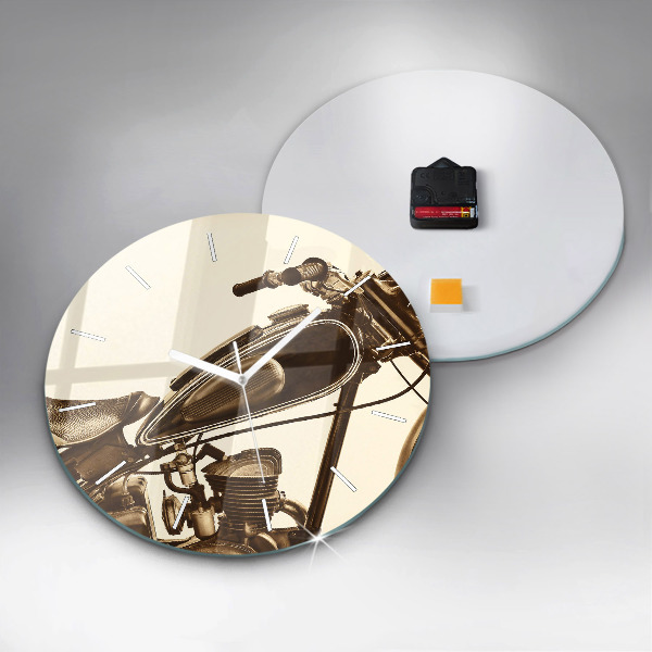 Pendule murale ronde Moto vintage sépia