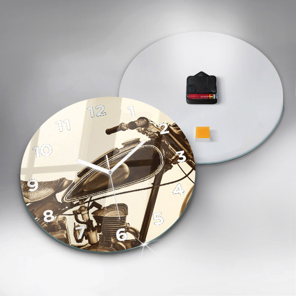 Pendule murale ronde Moto vintage sépia