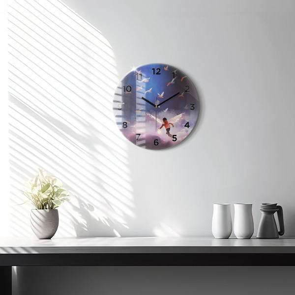 Pendule murale ronde Garçon avec des ailes