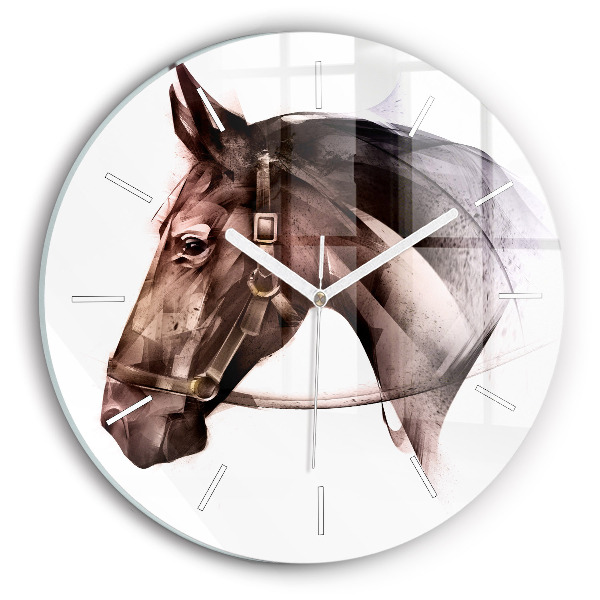 Pendule murale ronde Profil de cheval peint