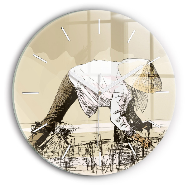 Horloge ronde Femme cueillant du riz