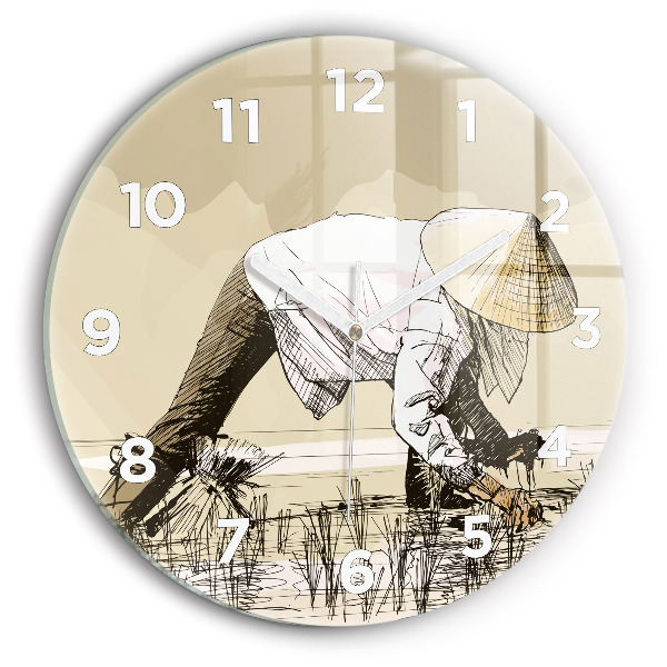 Horloge ronde Femme cueillant du riz