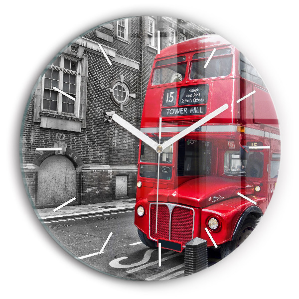 Horloge ronde Bus rouge à impériale