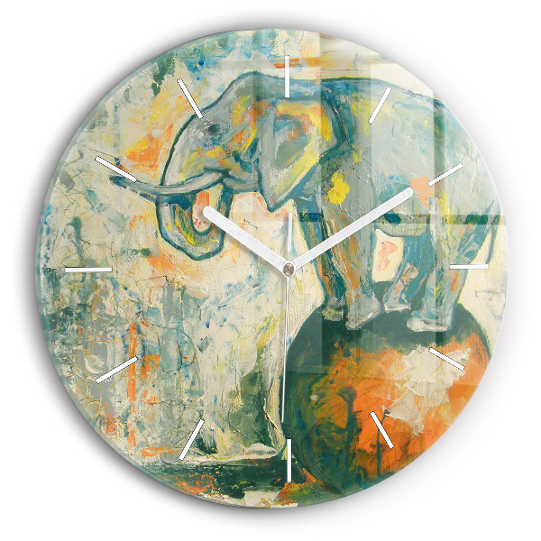 Horloge ronde 'Posture de l''éléphant peint'