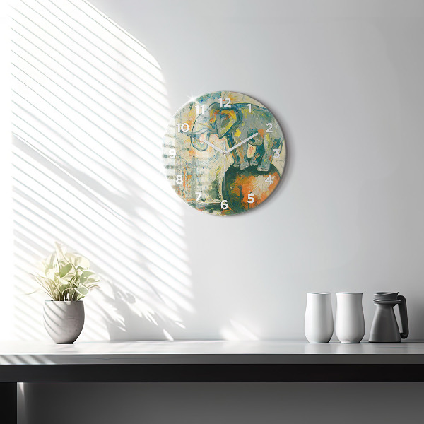 Horloge ronde 'Posture de l''éléphant peint'