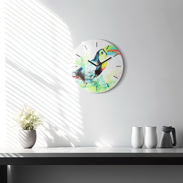 Horloge ronde 'Toucan dans l''herbe'