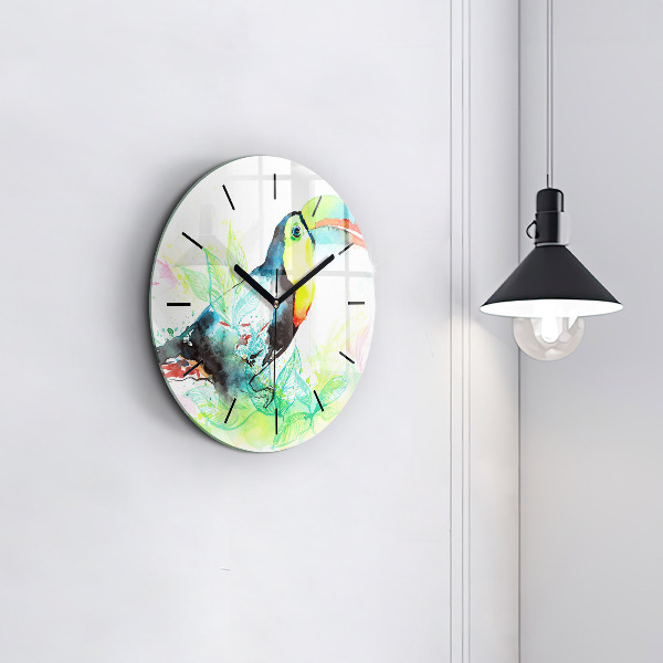 Horloge ronde 'Toucan dans l''herbe'
