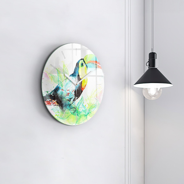 Horloge ronde 'Toucan dans l''herbe'