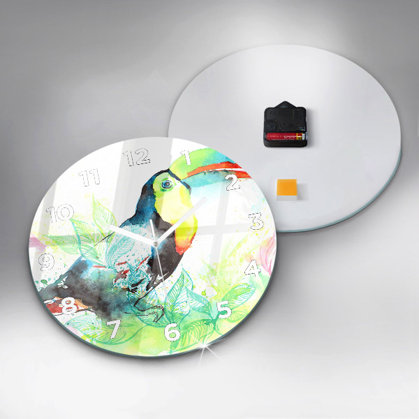 Horloge ronde 'Toucan dans l''herbe'