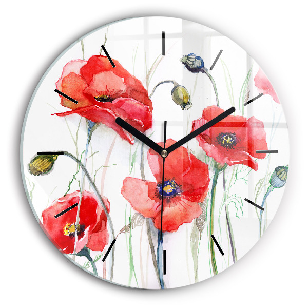 Horloge ronde Coquelicots rouges peints