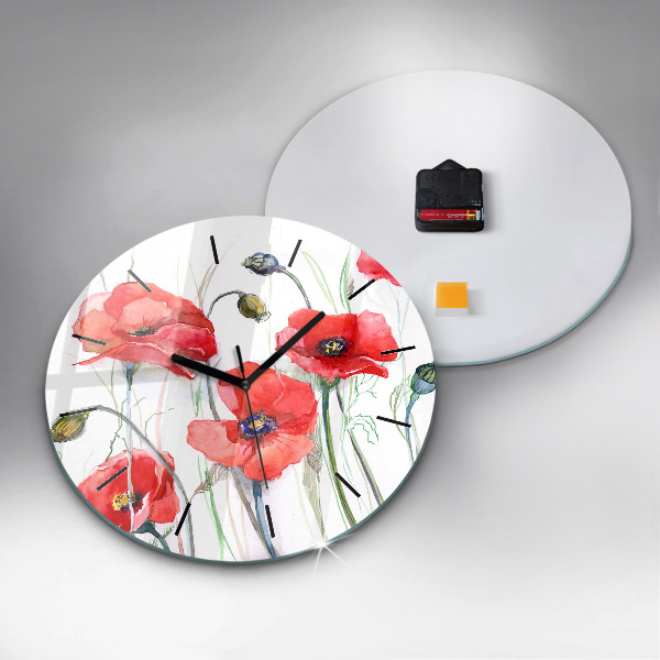 Horloge ronde Coquelicots rouges peints