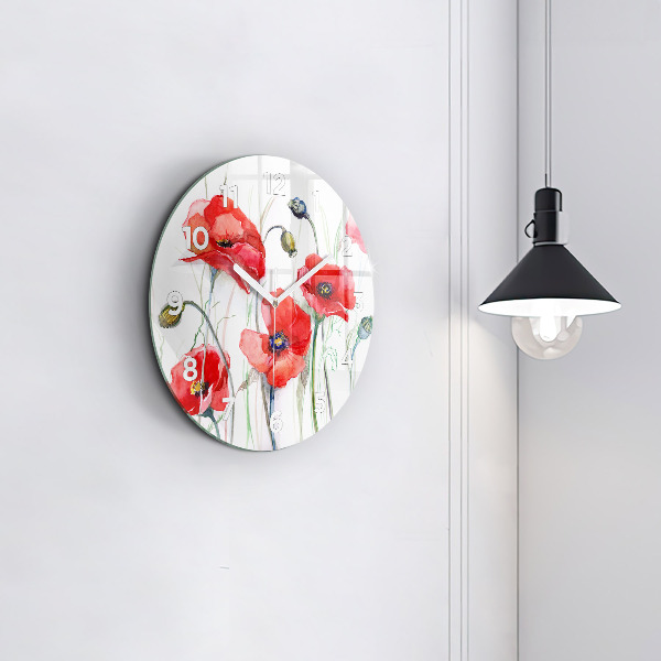 Horloge ronde Coquelicots rouges peints