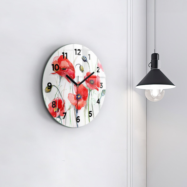 Horloge ronde Coquelicots rouges peints