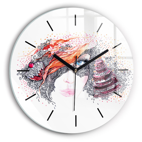 Horloge ronde Douce femme avec un gâteau