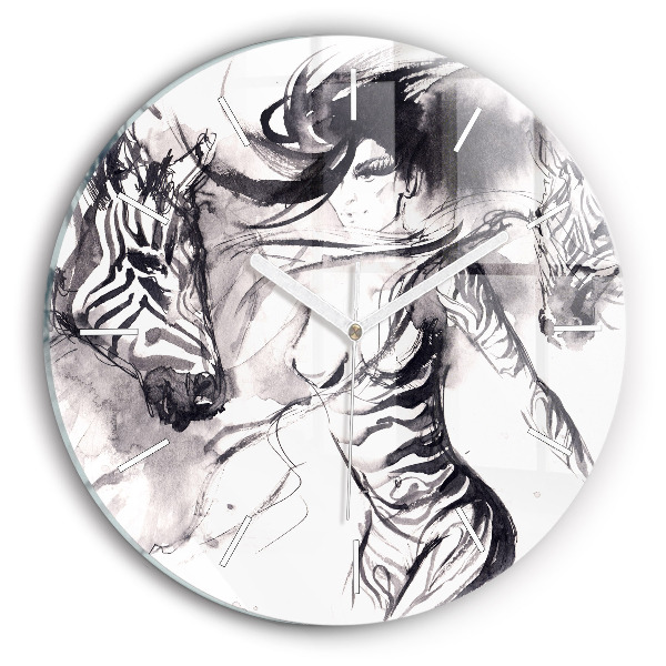 Horloge ronde Femme et zèbres