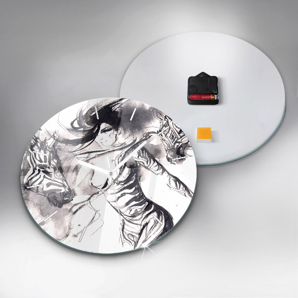 Horloge ronde Femme et zèbres