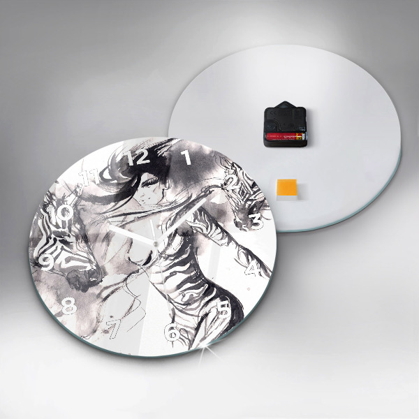 Horloge ronde Femme et zèbres