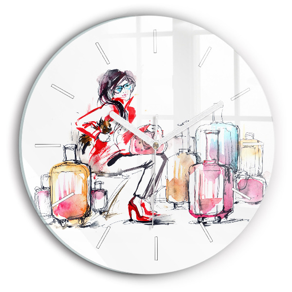 Horloge ronde Femme avec des valises