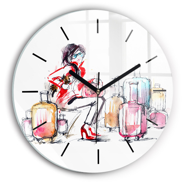 Horloge ronde Femme avec des valises