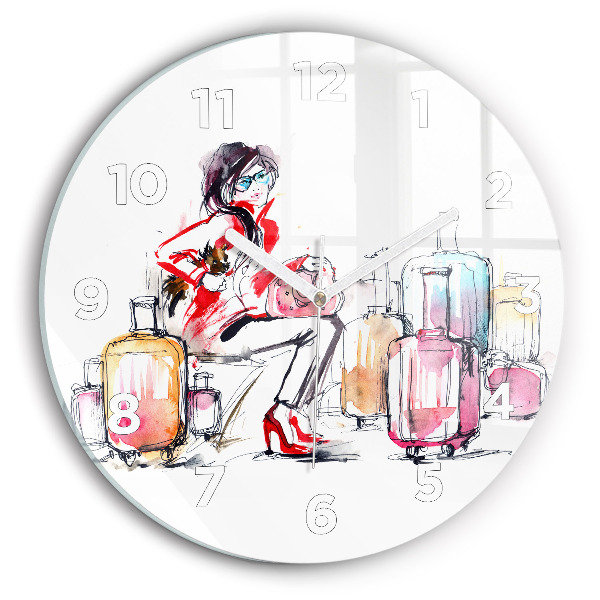 Horloge ronde Femme avec des valises