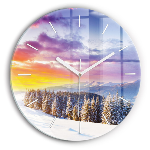Horloge ronde 'Paysage de montagne d''hiver'